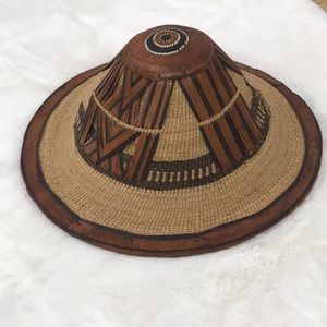 Vintage West Africa African Fulani Hat Leather Straw Handmade